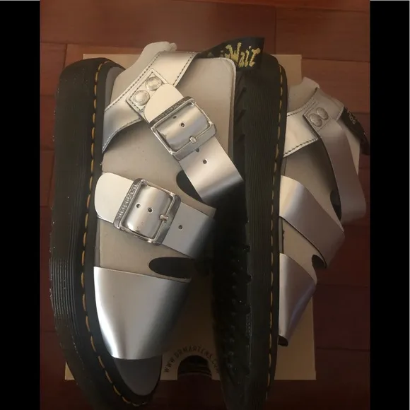 DR MARTENS Gryphon Metallic Leather Gladiator Sandals