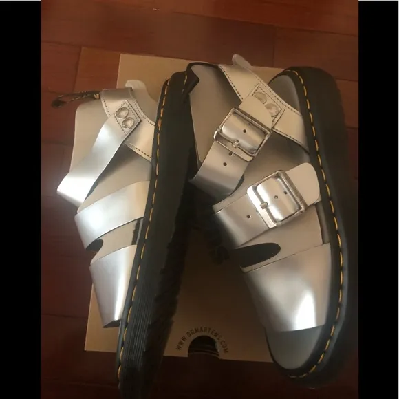 DR MARTENS Gryphon Metallic Leather Gladiator Sandals