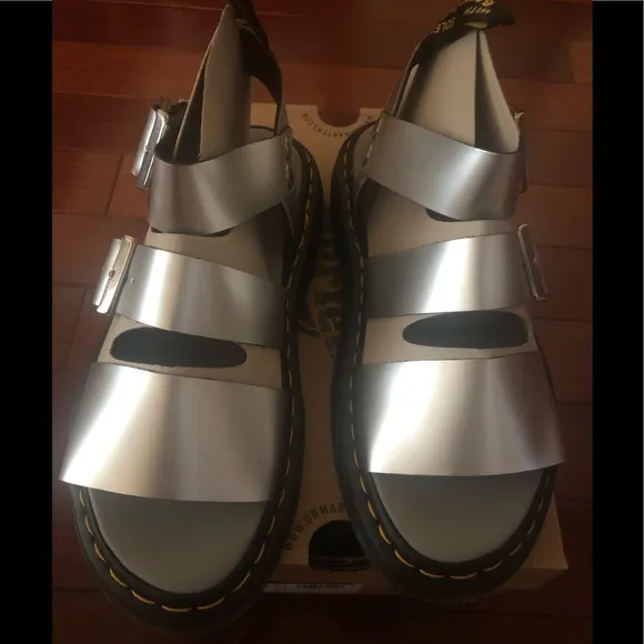 DR MARTENS Gryphon Metallic Leather Gladiator Sandals