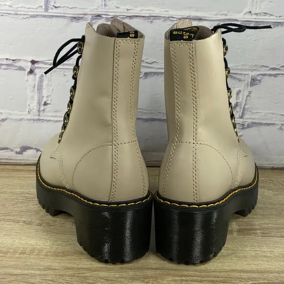 Dr. Martens Leona Vintage Taupe Leather Heeled Boots Women's 6 Platform Combat