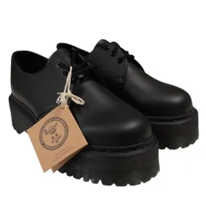 Dr. Martens Shoes Womens 6 Black Vegan 1461 Quad Mono Platform Derby Vegan NEW