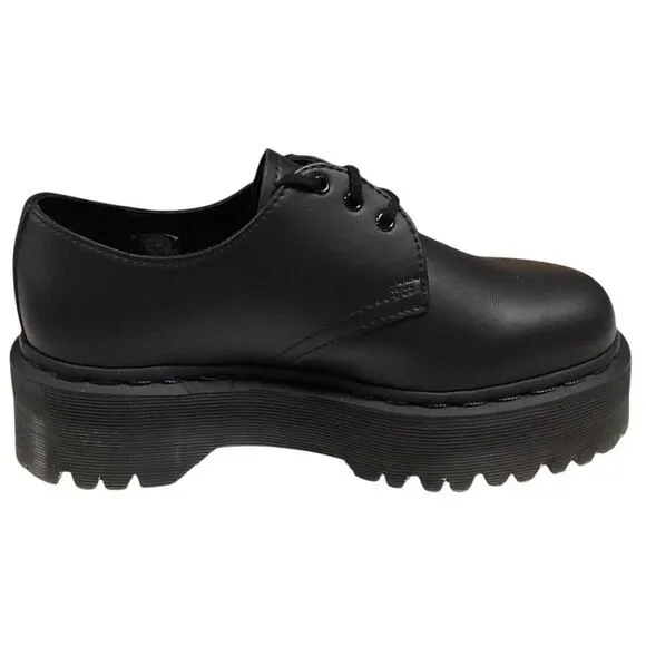 Dr. Martens Shoes Womens 6 Black Vegan 1461 Quad Mono Platform Derby Vegan NEW