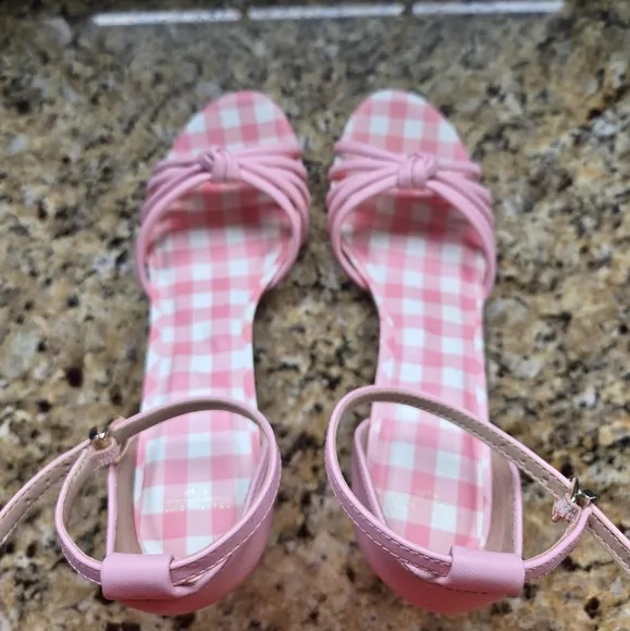 Draper James Chic Pink Gingham High Heel Sandals with Bow