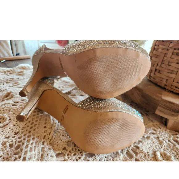Dream Pairs High Heel‎ Stiletto Platform Pumps Gold Glitter Rhinestone size 9