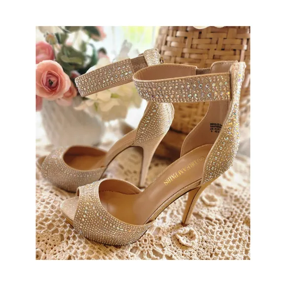 Dream Pairs High Heel‎ Stiletto Platform Pumps Gold Glitter Rhinestone size 9