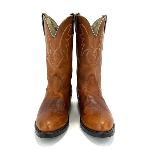DURANGO BROWN LEATHER ALMOND TOE BLOCK HEEL FESTIVAL RODEO WESTERN COWBOY BOOTS