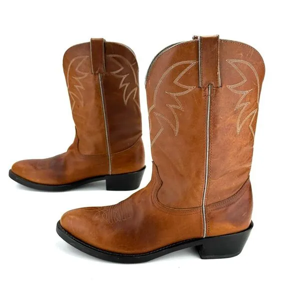 DURANGO BROWN LEATHER ALMOND TOE BLOCK HEEL FESTIVAL RODEO WESTERN COWBOY BOOTS