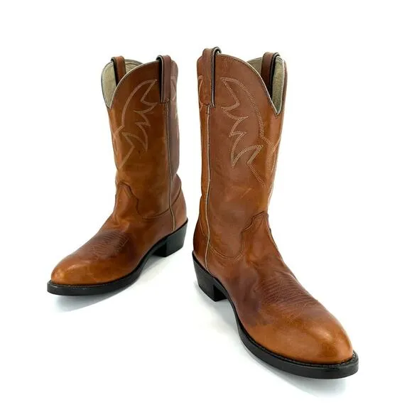 DURANGO BROWN LEATHER ALMOND TOE BLOCK HEEL FESTIVAL RODEO WESTERN COWBOY BOOTS