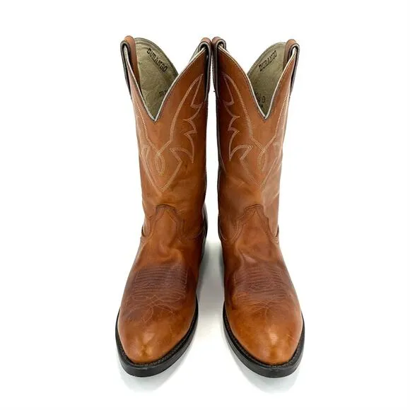 DURANGO BROWN LEATHER ALMOND TOE BLOCK HEEL FESTIVAL RODEO WESTERN COWBOY BOOTS