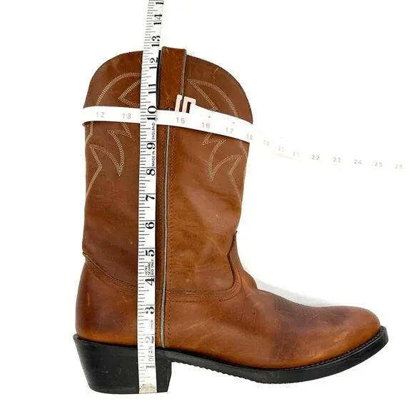 DURANGO BROWN LEATHER ALMOND TOE BLOCK HEEL FESTIVAL RODEO WESTERN COWBOY BOOTS