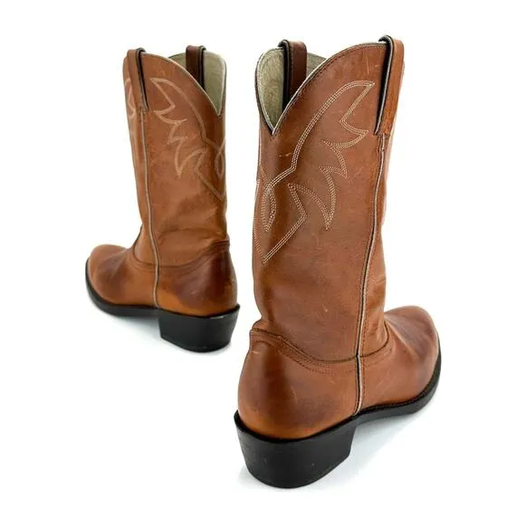 DURANGO BROWN LEATHER ALMOND TOE BLOCK HEEL FESTIVAL RODEO WESTERN COWBOY BOOTS