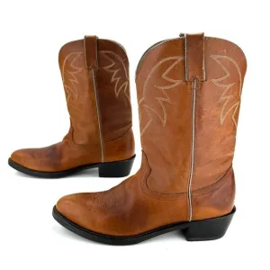 DURANGO BROWN LEATHER ALMOND TOE BLOCK HEEL FESTIVAL RODEO WESTERN COWBOY BOOTS