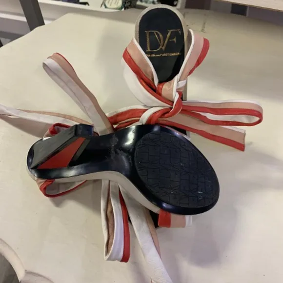 DVF Colorblock Leather Sandals, Size 10