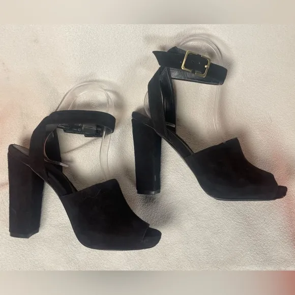 DVF Rebel Suede Platform Block Heel Sandals Diane Von Furstenberg black Sz 6.5