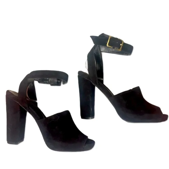 DVF Rebel Suede Platform Block Heel Sandals Diane Von Furstenberg black Sz 6.5
