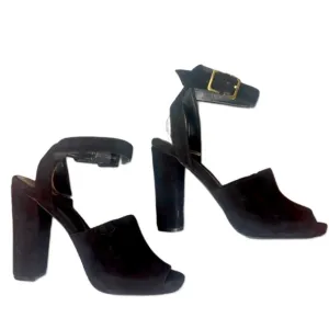 DVF Rebel Suede Platform Block Heel Sandals Diane Von Furstenberg black Sz 6.5