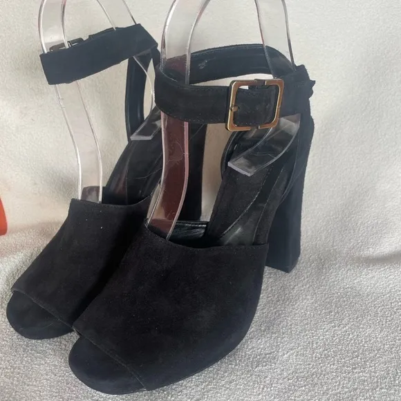 DVF Rebel Suede Platform Block Heel Sandals Diane Von Furstenberg black Sz 6.5