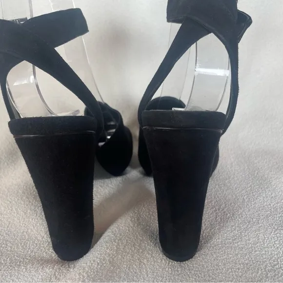 DVF Rebel Suede Platform Block Heel Sandals Diane Von Furstenberg black Sz 6.5