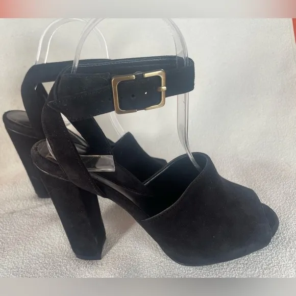 DVF Rebel Suede Platform Block Heel Sandals Diane Von Furstenberg black Sz 6.5