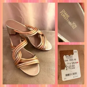 DVF tri colored metallic leather sandals with pentagon heel 6.5 unique