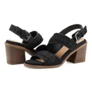 Earth Anty Black Leather Block Heel Sandals Sz 9.5