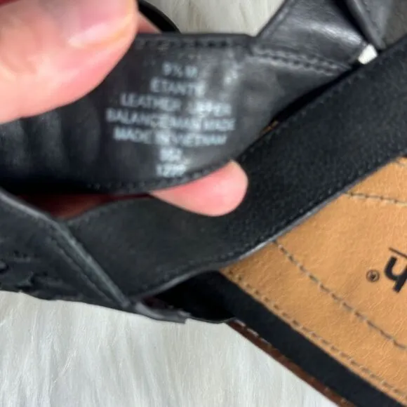 Earth Anty Black Leather Block Heel Sandals Sz 9.5