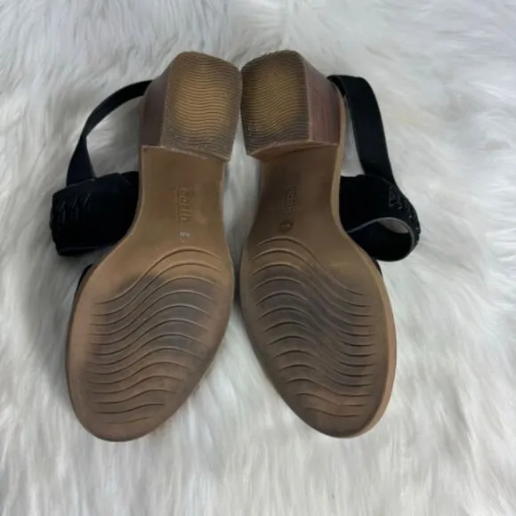 Earth Anty Black Leather Block Heel Sandals Sz 9.5