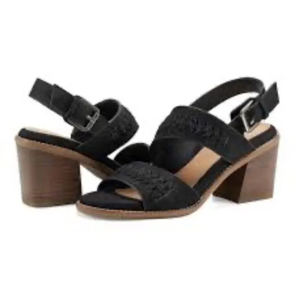 Earth Anty Black Leather Block Heel Sandals Sz 9.5
