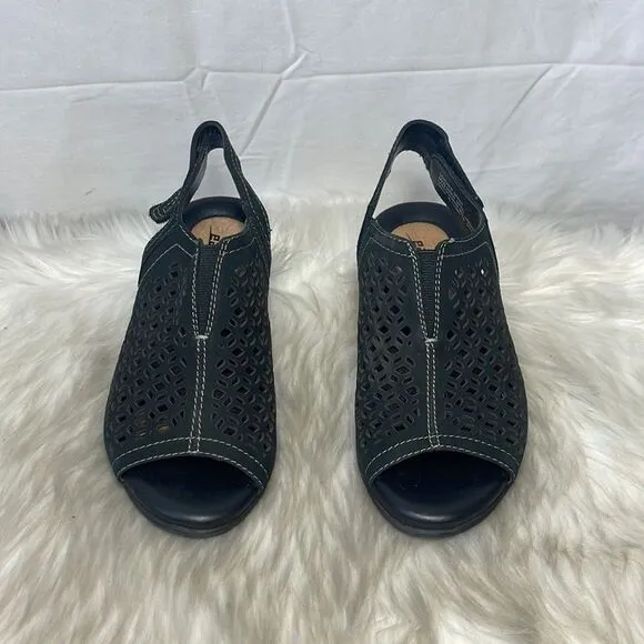 Earth Shoe Cascade Black Suede Wedge Slingback Sandals Sz 5.5