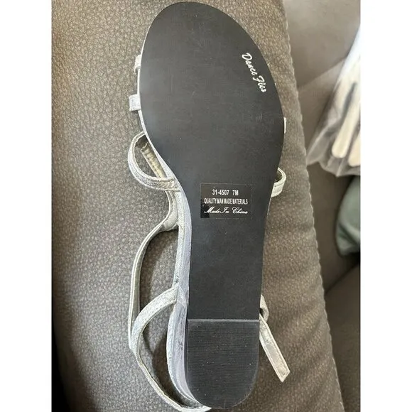 Easy Street Shiny Silver Faux Leather Crossover Wedge Sandals 7 M NEW