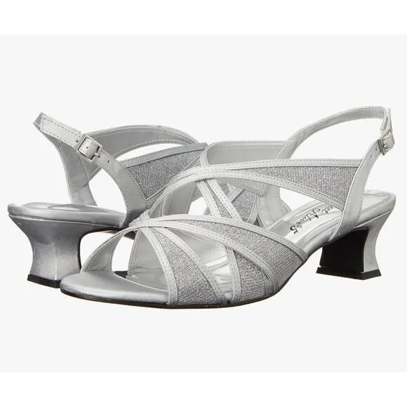 Easy‎ Street Sz 7.5 M Silver Mesh Dress Sling Back Sandals 1.5&quot; Heel NEW!!!