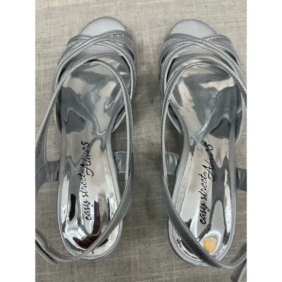 Easy‎ Street Sz 7.5 M Silver Mesh Dress Sling Back Sandals 1.5&quot; Heel NEW!!!