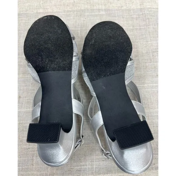 Easy‎ Street Sz 7.5 M Silver Mesh Dress Sling Back Sandals 1.5&quot; Heel NEW!!!