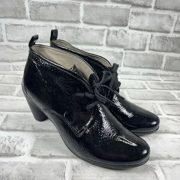 Ecco Womens Patent Leather Sculptured65 Block Heel Ankle Boots Size 41 - 10/10.5