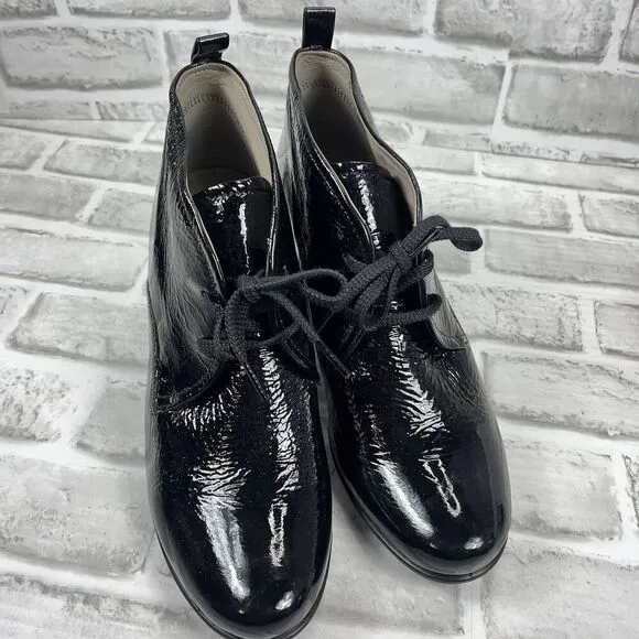 Ecco Womens Patent Leather Sculptured65 Block Heel Ankle Boots Size 41 - 10/10.5