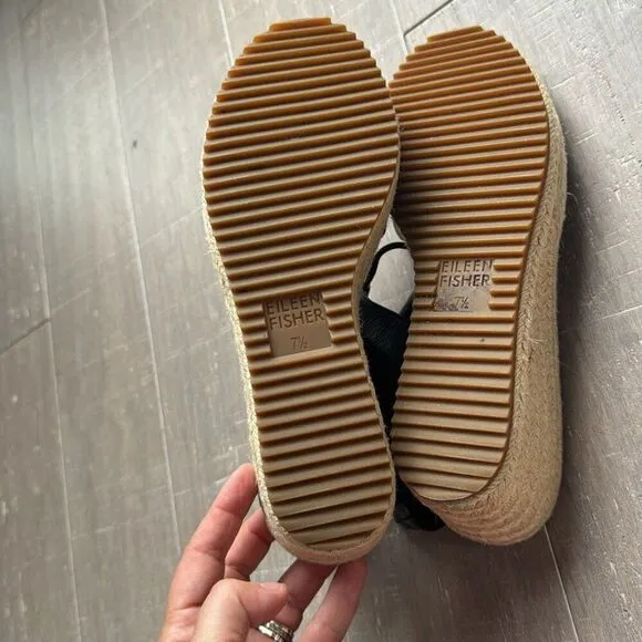 Eileen Fisher Agnes Suede Espadrille Wedge Sandal Shoes Women's Size 7.5