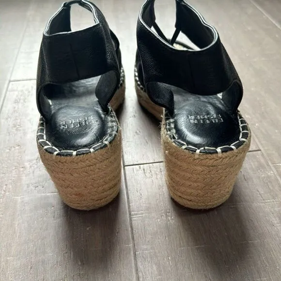 Eileen Fisher Agnes Suede Espadrille Wedge Sandal Shoes Women's Size 7.5