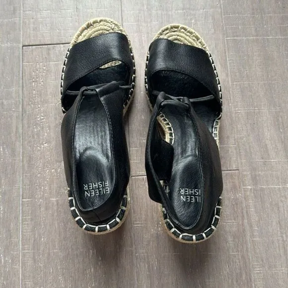Eileen Fisher Agnes Suede Espadrille Wedge Sandal Shoes Women's Size 7.5