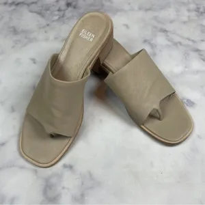 Eileen Fisher Airy Putty Leather Thong Block Heel Sandals