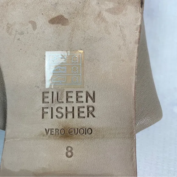 Eileen Fisher Airy Putty Leather Thong Block Heel Sandals