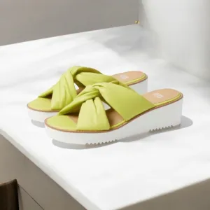 EILEEN FISHER BENE PLATFORM CITRUS LEATHER  WEDGE SANDALS SIZE 8