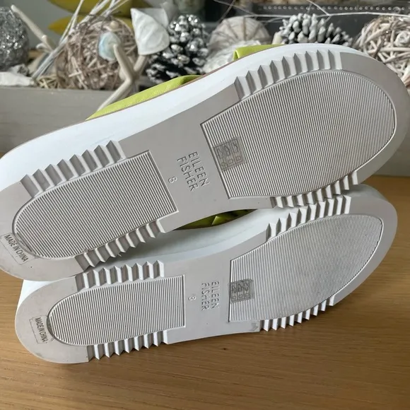 EILEEN FISHER BENE PLATFORM CITRUS LEATHER  WEDGE SANDALS SIZE 8
