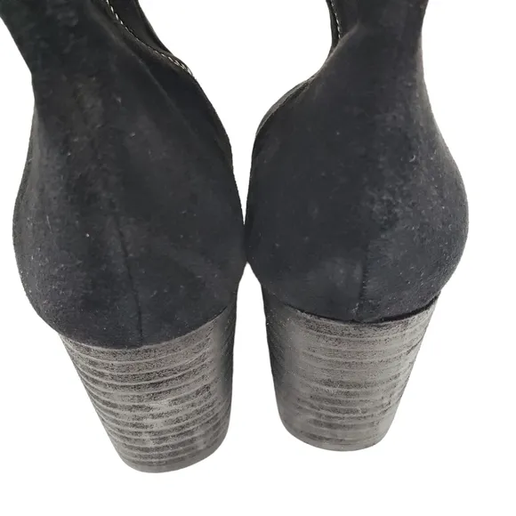 Eileen Fisher | Black Genuine Suede Leather Almond Toe Block Heel Boots Women 7