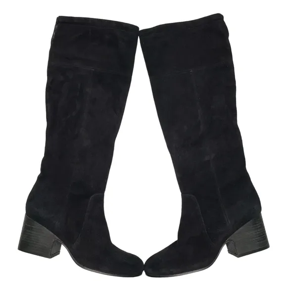 Eileen Fisher | Black Genuine Suede Leather Almond Toe Block Heel Boots Women 7