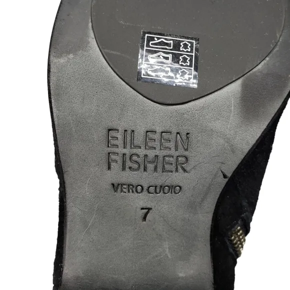 Eileen Fisher | Black Genuine Suede Leather Almond Toe Block Heel Boots Women 7