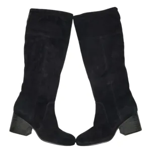 Eileen Fisher | Black Genuine Suede Leather Almond Toe Block Heel Boots Women 7
