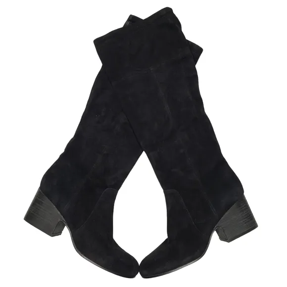 Eileen Fisher | Black Genuine Suede Leather Almond Toe Block Heel Boots Women 7
