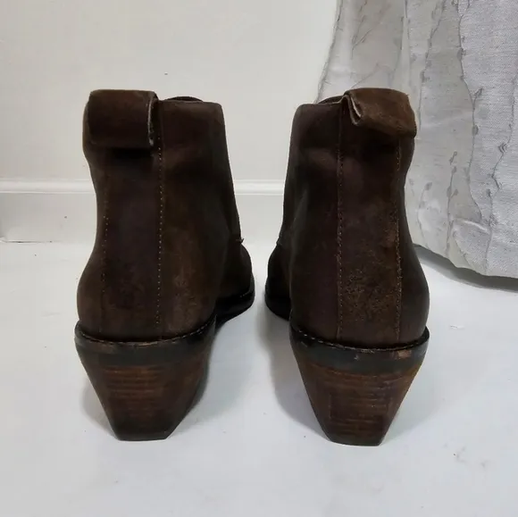 Eileen Fisher Brown Leather Slipon boots block heel Booties Square Toe Retro