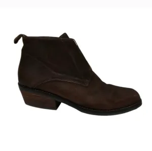 Eileen Fisher Brown Leather Slipon boots block heel Booties Square Toe Retro