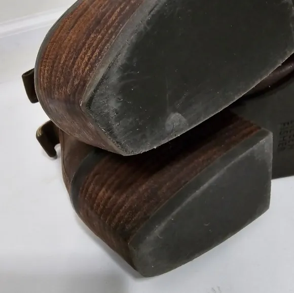 Eileen Fisher Brown Leather Slipon boots block heel Booties Square Toe Retro